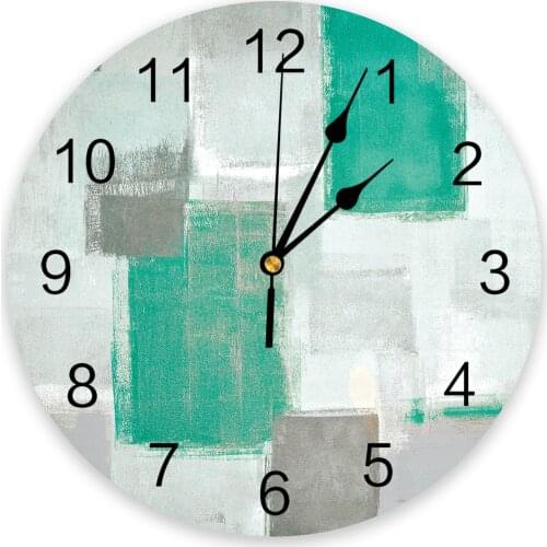 Teal Smudge Paint Square Graffiti Wall Clock For Modern Home Decoration Teen Room Living Room Needle Hanging Watch Table Clock