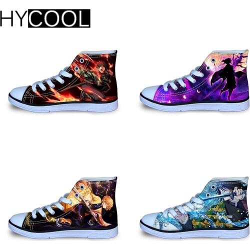 HYCOOL Kids Child High Tops Canvas Shoes Kimetsu No Yaiba Cartoon Anime Print Breathable Boys Girls Walking Running Sneakers