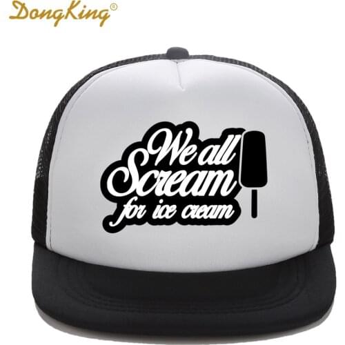DongKing Kids Trucker Hat We All Scream For Ice Cream Printed Boy Girl Baby Child Trucker Caps Top Quality Mesh Baseball Cap