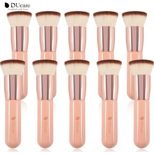 DUcare 2/3/10pcs Foundation Brush Flat Top Kabuki Brush Synthetic Liquid Blending Mineral Makeup Tools Rose Golden/Wite