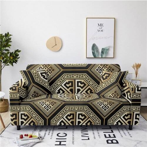 Black Geometry Elastic Silk Sofa Cover Stretch for Living Room Couch Cover Chair 1/2/3/4 Seater Sectional Sofa Slipcover Sofa