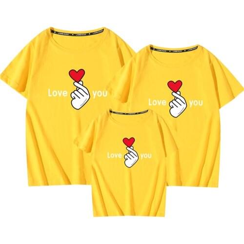 Red Heart Love You Letter Printed T Shirts Summer High Quality Yellow 9Colors 100% Cotton Family Matching T-shirts 1PC Kids Tops