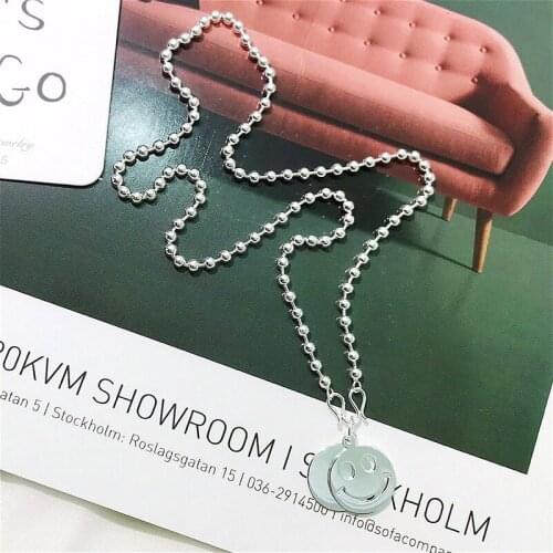Exquisite Real 925 Sterling Silver Pendant Necklaces Not Easy Fade Lasting Shine Bead Chain Delicate Glossy Smiley Double Board