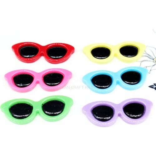 100pcs CAT EYE GLASSES Kawaii Cabochons 42 x 17mm Decoden Flatback Resin Cellphone Decorations mix color