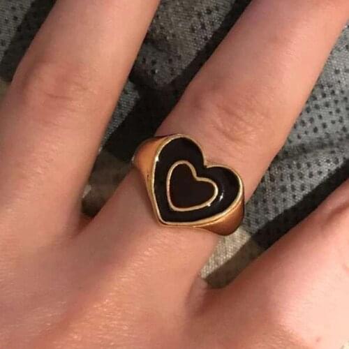 Cute Fashion Sweet Love Heart Drop Oil Rings Women Personality Gold Silver Color Double Layer Heart Wedding Party Finger Rings