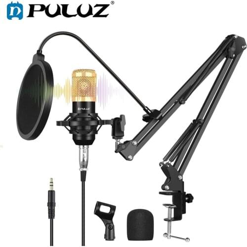 PULUZ Condenser Microphone Studio Broadcast Professional Singing Microphone Kits with Suspension Scissor Arm & Metal Shock Mount