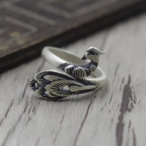 Beautiful peacock silver ring open retro 925 Sterling Silver Ring