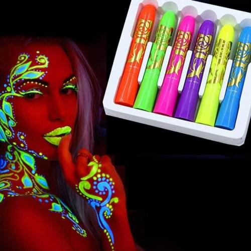 Face Paint Black Light Paint UV Neon Face & Body Paint Non Toxic Neon Face Paint Crayon Kit Fluorescent Halloween Makeup Marker