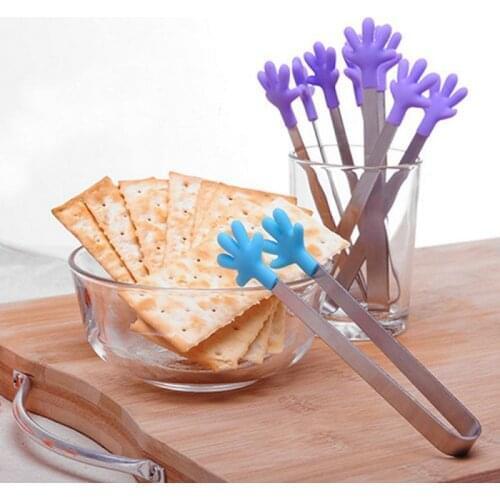 New Creative Small Palm Silicone Clip Portable Non-slip Stainless Steel Mini Food Kitchen Dishes BBQ Clip Food Clip Baking Tools