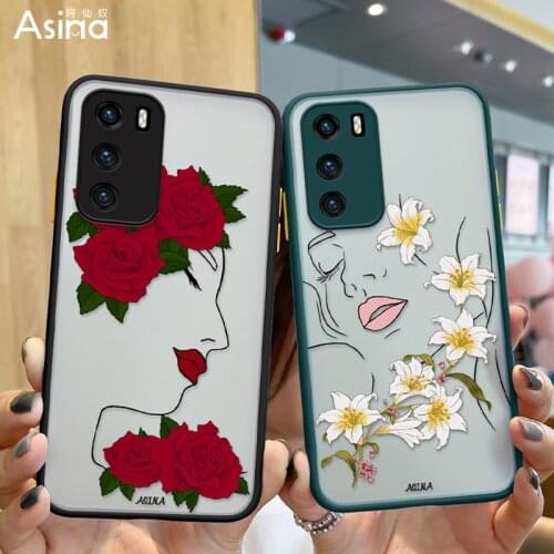 ASINA Matte Transparent Case Huawei P40 P30 P20 Pro Lite Fashion Women Cover Bumper For Huawei P50 Pro Flower Fundas