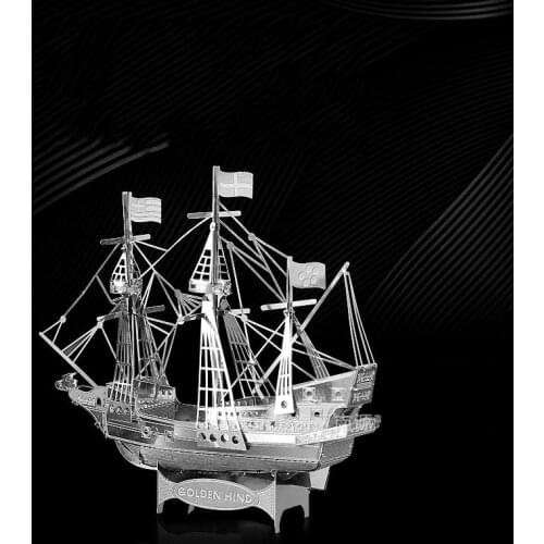 Iron Star C21109 3D Metal Jigsaw Puzzle Model Kit Golden Hind Boat Ship Assembly Model Building Kits For Adults DIY 10x3.5x9CM