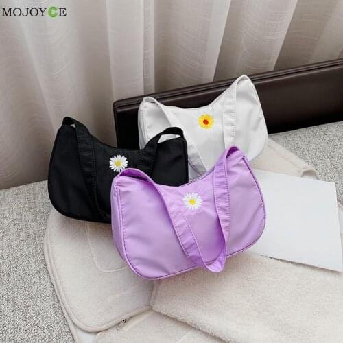Women Nylon Shoulder Handbag Bag Daisy Large Capacity Casual Top-handle Pouches Popular Simple Female Daily Bag