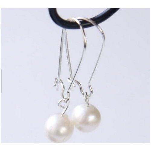 New Arrival Favorite Pearl Earrings 8mm White Color Round Genuine Freshwater Pearl Silver Dangle Earring Charming Women Gift