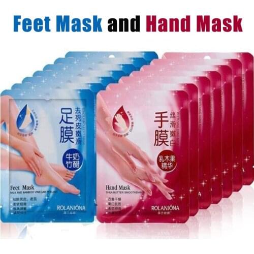 1pair Hand Mask Exfoliating Moisture White Peeling Remove Hard Dead Skin+1pair Feet Mask Milk Bamboo Vinegar Dead Skin Remove
