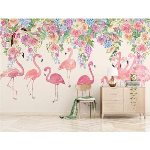 Custom photo wallpaper modern minimalist hand-painted flamingo floral wall paper Nordic backdrop papel de parede