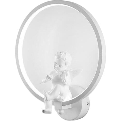 Nordic Modern Wall Mounted Lamp Lovely Minimalist Angel Playing Violin Bedside Sconce Round Night Light Iron Bracket
