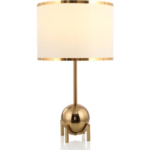 Modern luxury gold ball mirror table lamps living room study bedroom bedside lamp decor home American fabric desk light fixtures