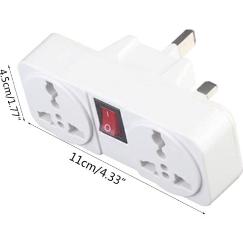 Universal UK 250V 10A Wall Socket Adapter Portable 2 Way Extension Power Converter Plug Socket with On / Off Switch