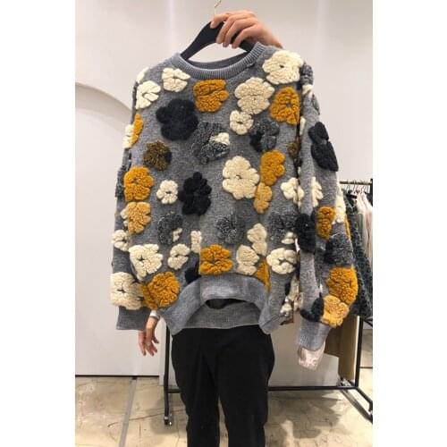 2021 Spring Autumn Sports Sweatshirt Fashion All-match Three-Dimensional Flower Round Neck Pullover Sweatshirt Womens Casual Top
