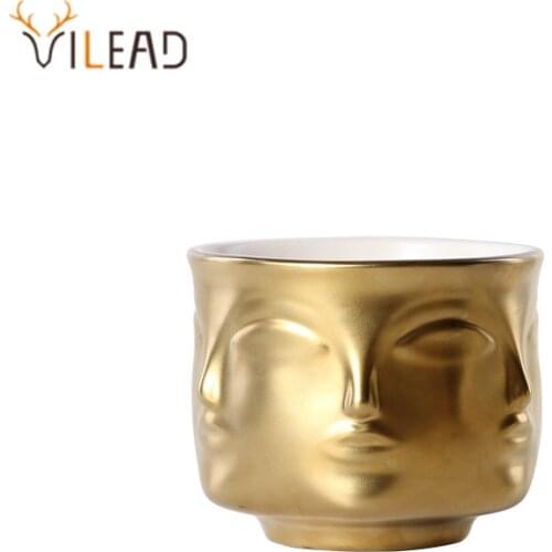 VILEAD Man Face Flower Vase Ceramic Flower Pot White Black Golden Modern Home Decoration Accessories Tools Planters