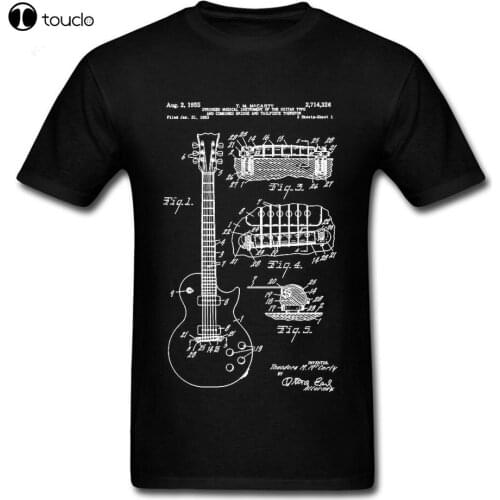 Patent Acoustic Electric Guitar Structure MenS Top T-Shirts Theory Illustration Print Gift Tshirt Hip Hop Rock Strings Music