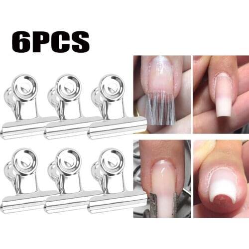 6PCS Nail Art Pinching Clips Stainless Steel C Curve Multi Function Clip Pinchers for Fiberglass Nail Art Finger Clips Nail Tool