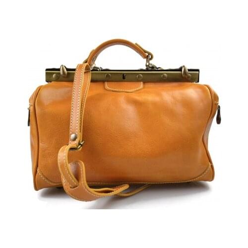 Ladies leather handbag doctor bag handheld shoulder bag yellow made in Italy genuine leather bag