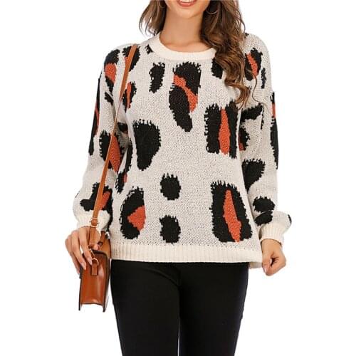 Autumn Winter Warm Sweater For Women Leopard Print Pullover Top Elegant Ladies Knitted Sweaters Long Sleeve Knitwear Streetwear
