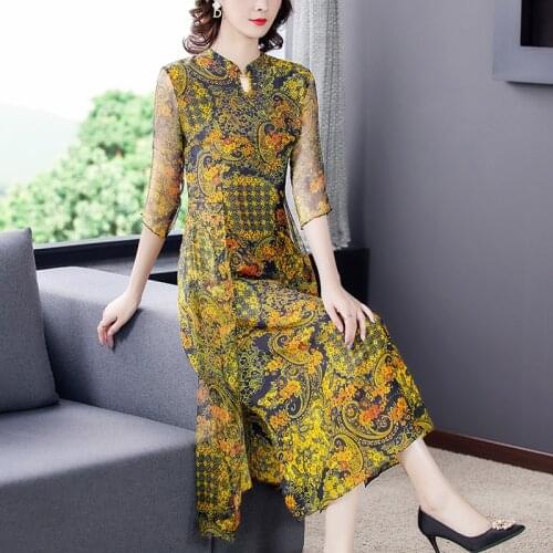 2021 Vintage Boho Print Mulberry Silk Maxi Sundress Spring Summer 4XL Plus Size Beach Dress Elegant Women Bodycon Party Vestidos