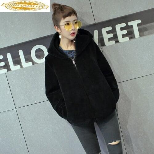 Real Fur Coat Female Jacket Winter 2020 Sheep Shearing Wool Fur Coats for Women Fall with Hat Manteau Femme Hiver KJ995