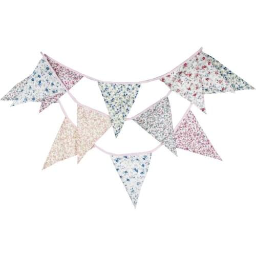1pcs 3.6M Cotton Fabric Printed Flower Bunting Banners Children Birthday Party Decoration Garland Flags Wedding Decor Pennant