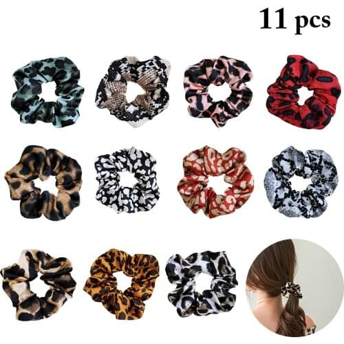 11pcs/Lot WomenS Velvet Satin Chiffon Christmas Hair Scrunchies Tie Hair Accessories Ponytail Holder Leopard Hair Rope