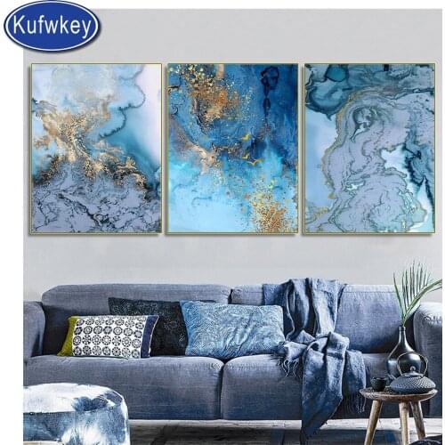 3 pcs diamond painting cross stitch Golden blue Abstract art full square round drill embroidery rhinestones diamond art Landscap