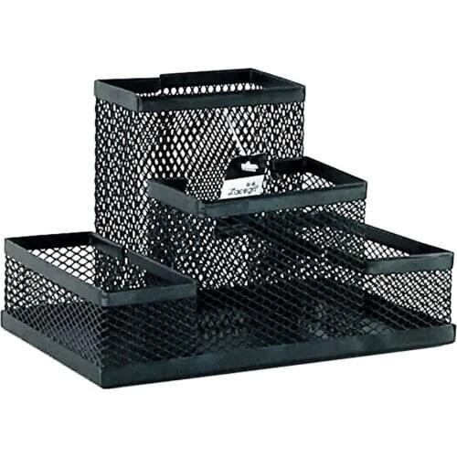 4-In-1 Desk Organizer Pencil Pen Holder Metal Hollow Mesh Wire Organizador De Escritorio Lapices Office Desk Accessories No Rust