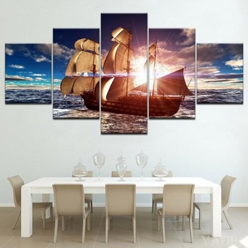 5d diy diamond painting home decorative diamond embroidery 5pcs Sunsets sea boat for kitchen wall decoration C696