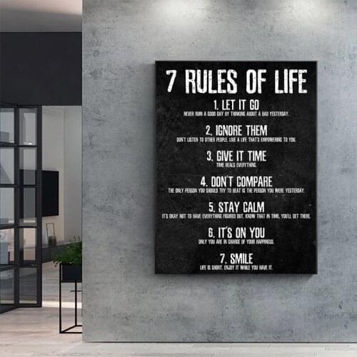 7 Rules of Life Watch Your Thoughts Motivational Canvas Painting Posters and Prints Wall Art Picture for Living Room Home Decor