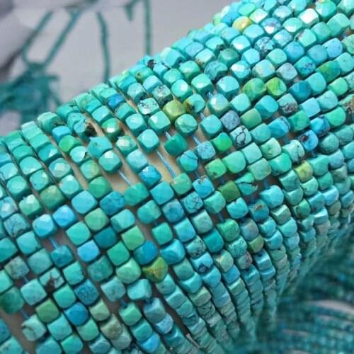 ICNWAY Turquoise 4x4.5mm Natural Gemstone Beads Square Faceted for Silver 925 Jewelry Making Necklace Bracelet 15inch