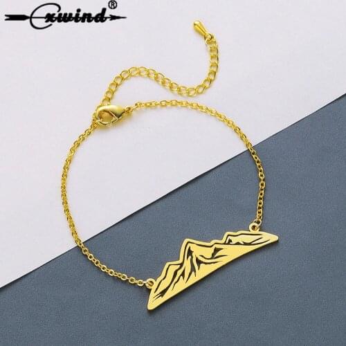 Cxwind Stainless Steel Bracelet Bijoux Femme Gold Adventure Mountain Charm Bracelets for Women Cuff BFF Jewelry Graduation Gift