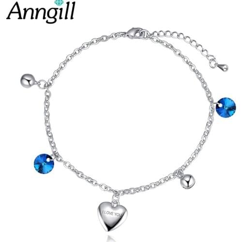Heart Female Anklets Crystals from Swarovski Barefoot Sandals Foot Jewelry Anklets On Foot Ankle Bracelets For Women Leg Chain