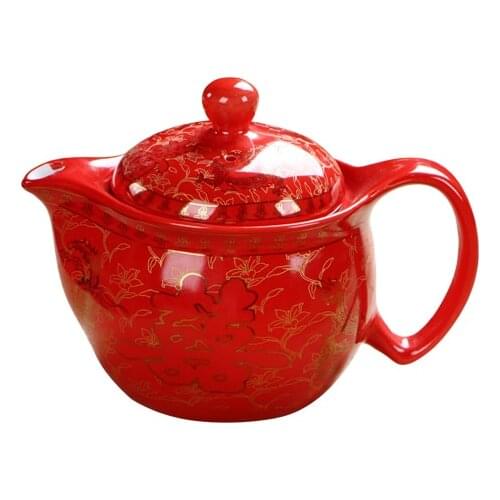 Household ceramic teapot Chinese red dragon and double Happiness teapots wedding gift 350ML