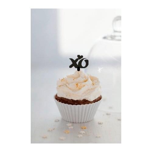 24pcs/ lot Black Acrylic " XO" Cupcake Toppers for Wedding / Birthday Party Decorations Cake Accessories Marriage free shipping