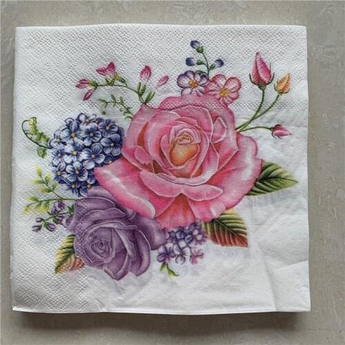 Decoupage wedding vintage napkin paper elegant tissue flower rose handkerchief birthday party Xmas beautiful serviettes decor 20