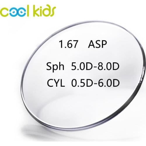 COOL KIDS 1.67 (+12.00~-12.00) Aspheric High-Index Clear Optical Lens Prescription Glasses Lens with Lens Cut and Frame Fitting