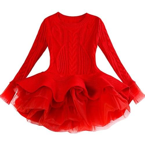 Kids Thick Warm Girl Dress Christmas Wedding Party Dresses Knitted Chiffon Winter Kid Girls Clothes Children CLothing Girl Dress