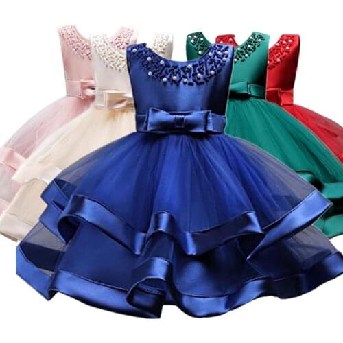 2021 Summer Dress Costume Kids Evening Party Dresses For Girls Beading Princess Baby Girl Dress Frocks Wedding Dress 5 10 Years