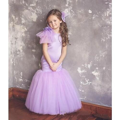 Purple Tulle Mermaid Flower Girl Dress Open Back Sleeveless Custom Made Girls Pageant Gown New Arrivals