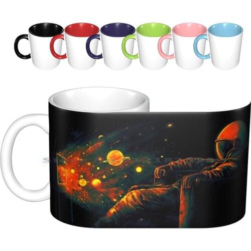 Cosmic Channel Ceramic Mugs Coffee Cups Milk Tea Mug Cosmic Galaxy Planets Stars Space Astronaut Tv Burst Colors Chill Moon