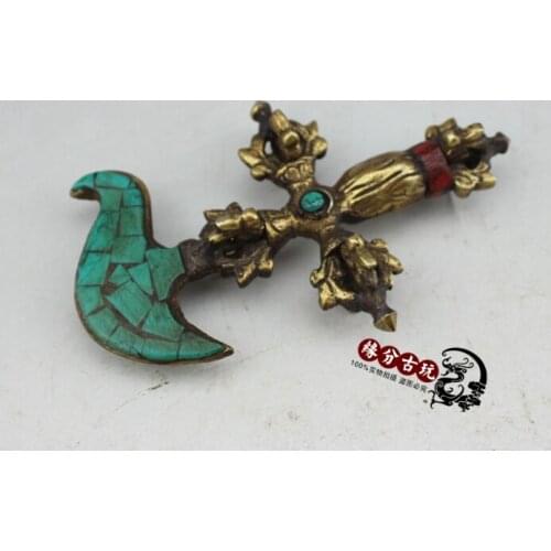 Objetos religiosos de CHina-arma de Buda Pino verde Vajra Dorje Kingkong aparato budista, artesanías decorativas de metal