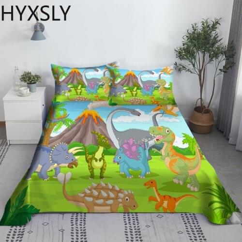 Cartoon Dinosaur 3D Printed Bed Sheet Set 2/3pcs Polyester Bed Flat Sheet With Pillowcase Bedding Gift for Boys Kids King Size