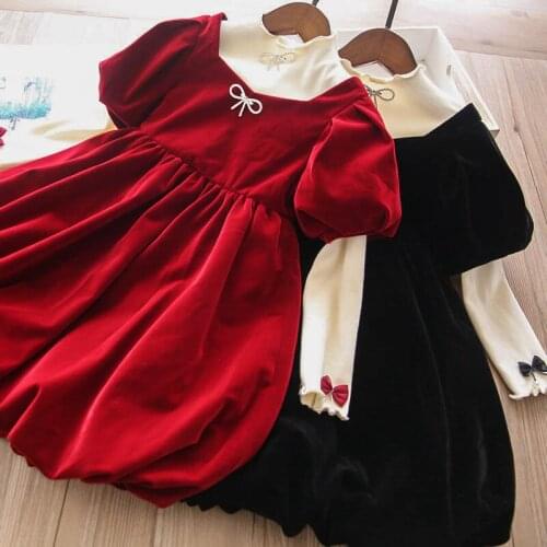 Girls sets wholesale 2021 fall new baby girl bow diamond top and dress 2pcs outfits